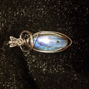 Labradorite wrapped in non tarnish titanium color coated copper wire